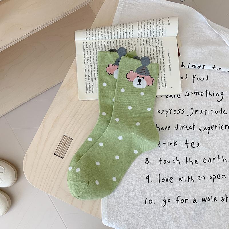 Women Socks Cartoon Cat Dog Japanese Kawaii Cute Middle Tube Socks Women Autumn and Winter Retro Long Socks