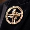 Oxidation Resistant Badge Vintage Rhinestone Star Compass Brooch, Men Women Alloy Durable Jewelry Lapel Pin, Accessory for Clothing Decor