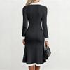 Abito Midi Bicolore Elegante da Donna per il Lavoro con Scollo a V