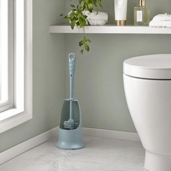 Long Handle Toilet Brush with Anti-Slip Grip, Silicone Bristles Curved Double Head Cleaning Brush for Deep Cleaning Stain