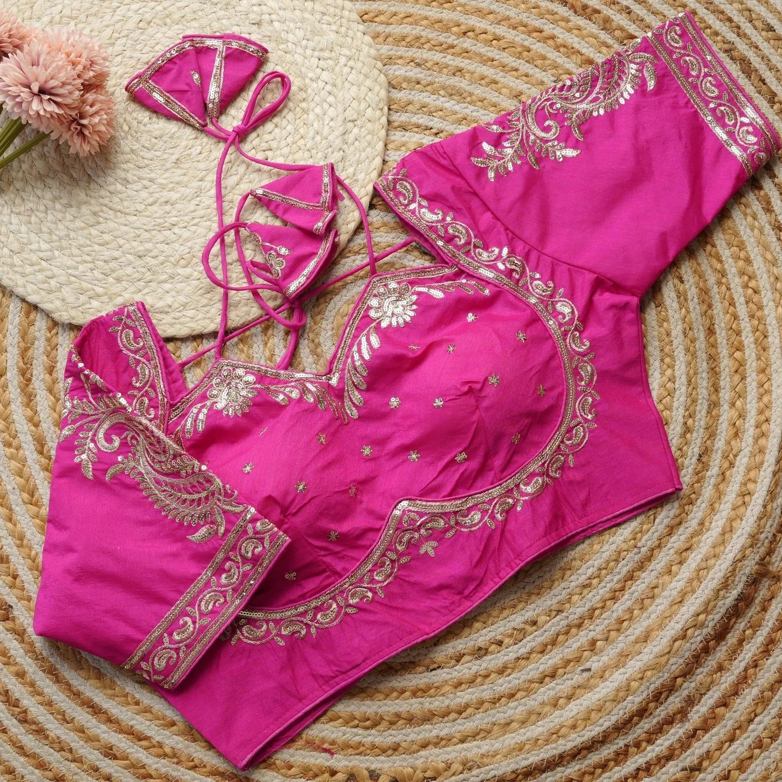 Pink Embroidery Women s Party Wear Choli Bollywood Beautiful Stitched Blouse 2XS