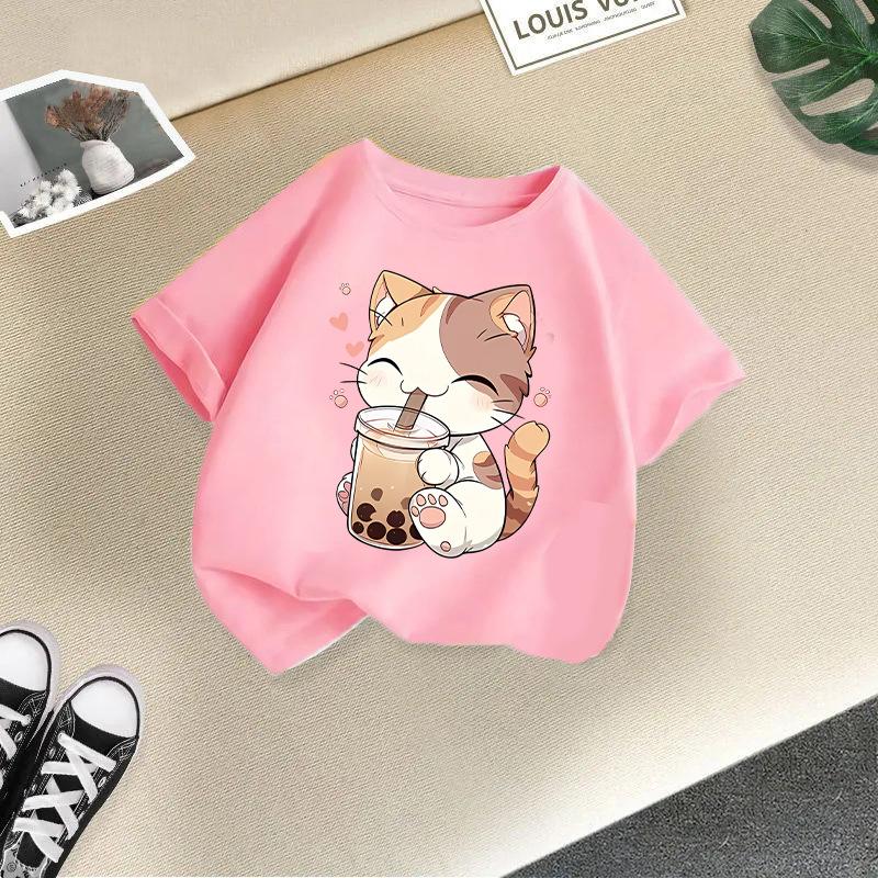 Kid T Shirt Cute Cat Printed Children T-shirt Kids 100% T-shirt Tops Tee Boys Girls Baby Tee 2-13Y