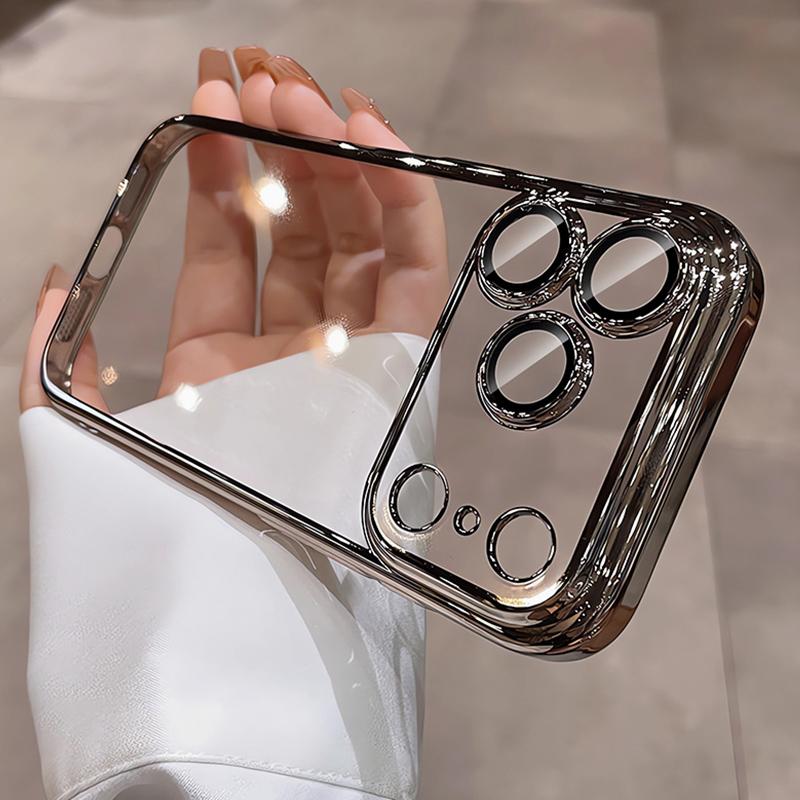 Luxury Glitter Plating Silicone Soft Case For iPhone Air 17 16 15 14 13 Pro Max Plus 16E Clear Camera Cover Protection TPU Shell