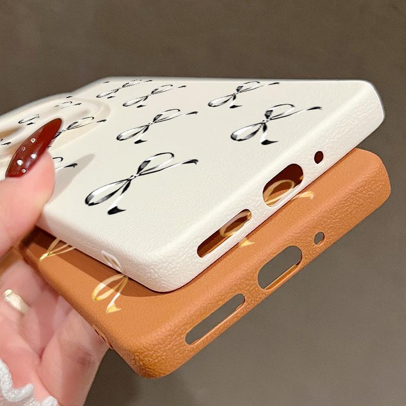 Bowknot Pattern TPU Matte Phone Case For Xiaomi 13T Pro Poco X7 X6 M6 Pro Redmi Note 14 Pro 13 12 11 Leather Texture Slim Shockproof Soft Bumper Cover