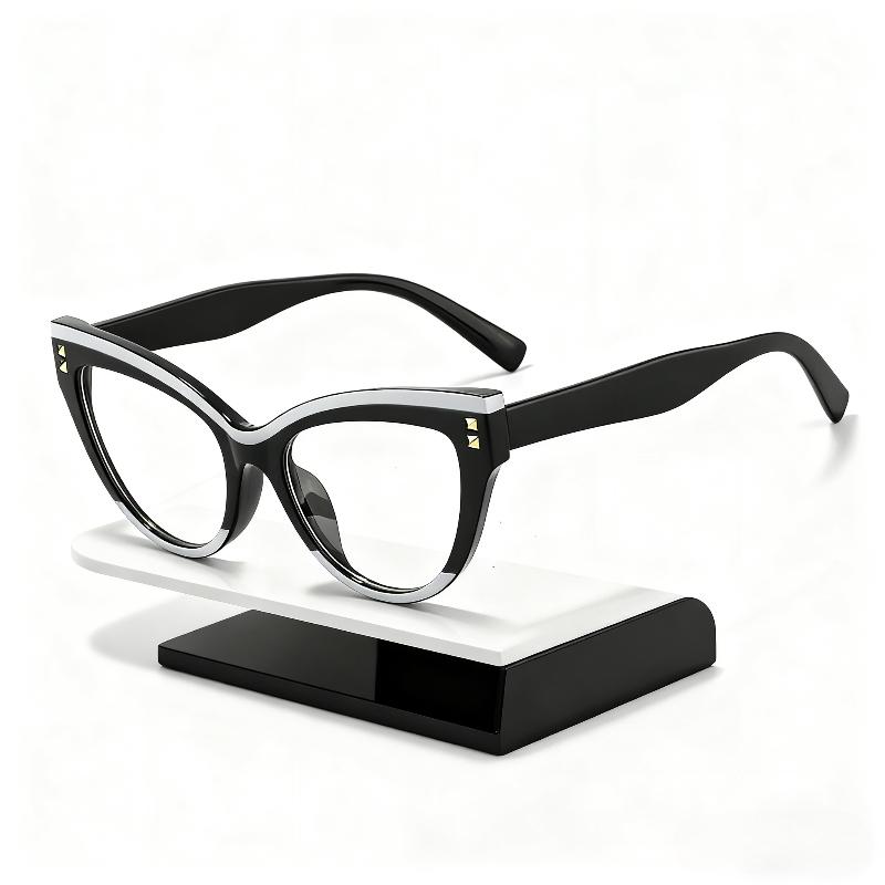 Elegant Cat Eye Reading Glasses with Metal Hinge - Minimalist Color Block Design, Fashion Presbyopic Eyewear +1.0 to +4.0