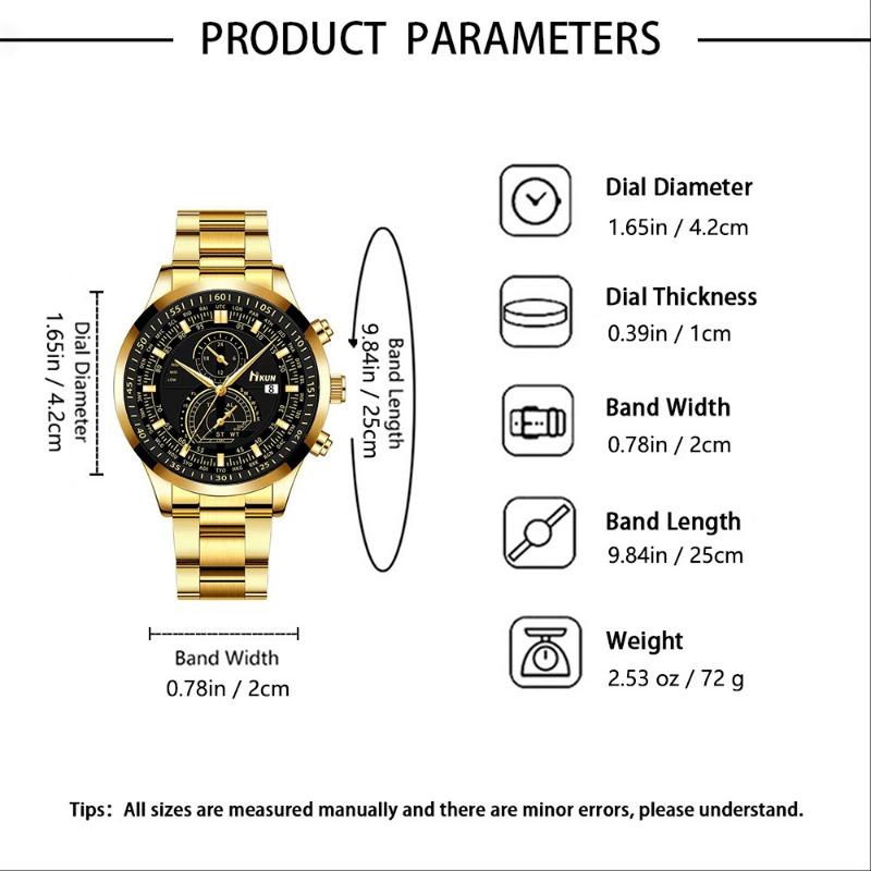 1SET New Fashion Trend Business Men's Versatile Steel Belt Quartz Watch Bracelet Lion Necklace Set