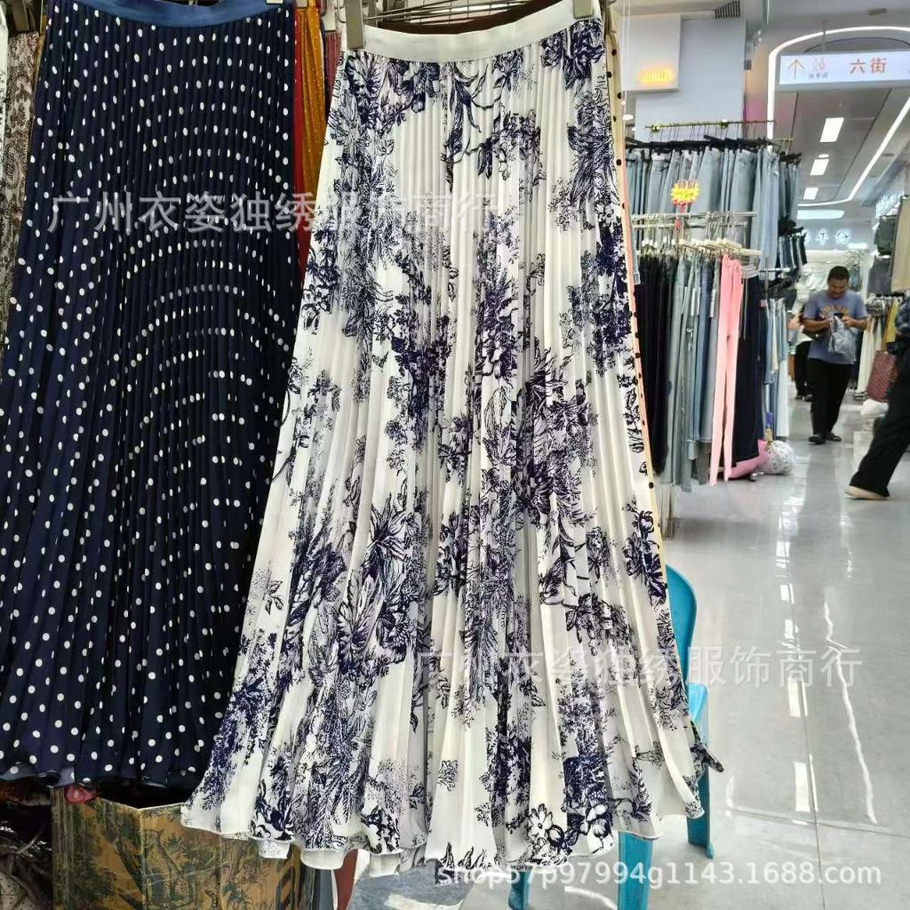 CM Summer South Africa North America Polka Dot Skirt Classic Versatile Skinny Pleated Skirt Long Skirt Women