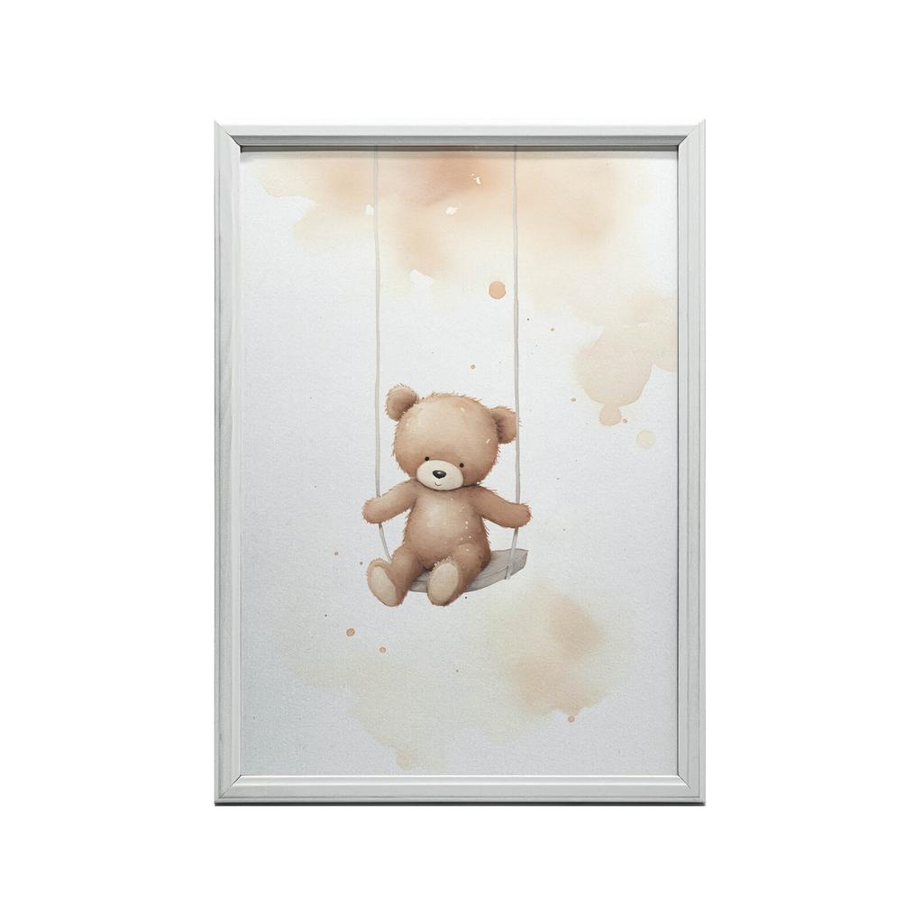 Miś Na Huśtawce Miś Na Huśtawce, 70X100 Cm, Rama Drewniana Jasny Dąb, Papier Matowy 230 Gsm