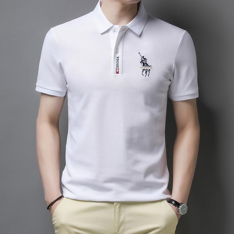 

Футболка с коротким рукавом, мужская рубашка поло, мужская повседневная однотонная рубашка поло с вышитыми лацканами 4XL белый