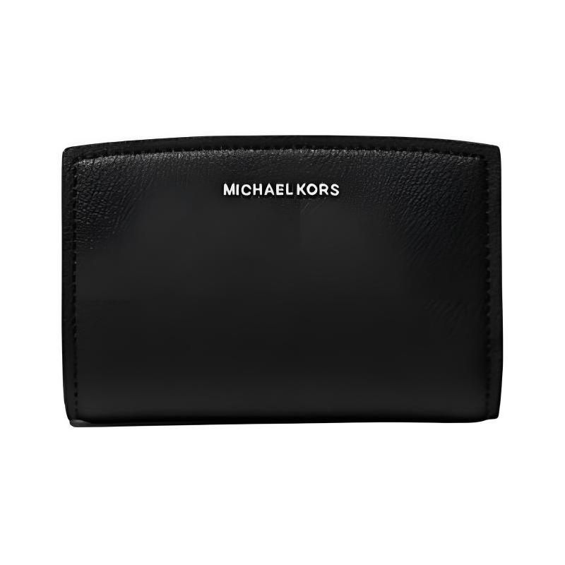 MICHAEL KORS Bryant Silver Logo Letters Leather Wallet Medium Unisex Couple Style Black чёрный