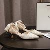 Pearl Chain High-heeled Sandals 2025 Summer New Pointed High-heeled Shoes Fairy Wind Hollow Ribbon Stiletto Single Shoes Women