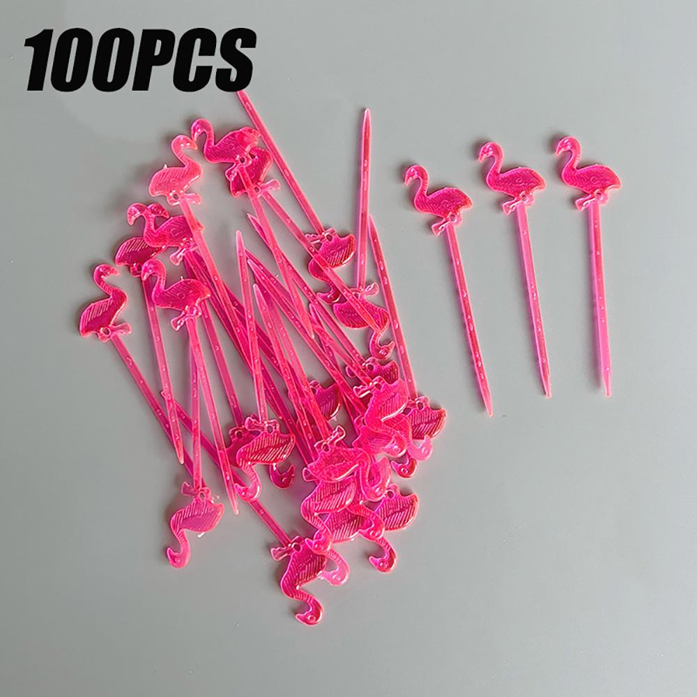 100Pcs Animal Flamingo Heart Party Supplies Food Pick Buffet Fruit Fork Snack Cake Dessert Salad Sticks Cocktail Toothpick Skewe