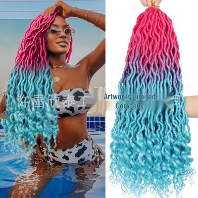 Gradient Long Curly Wig - African European American Faux Locs Synthetic Fiber Extensions