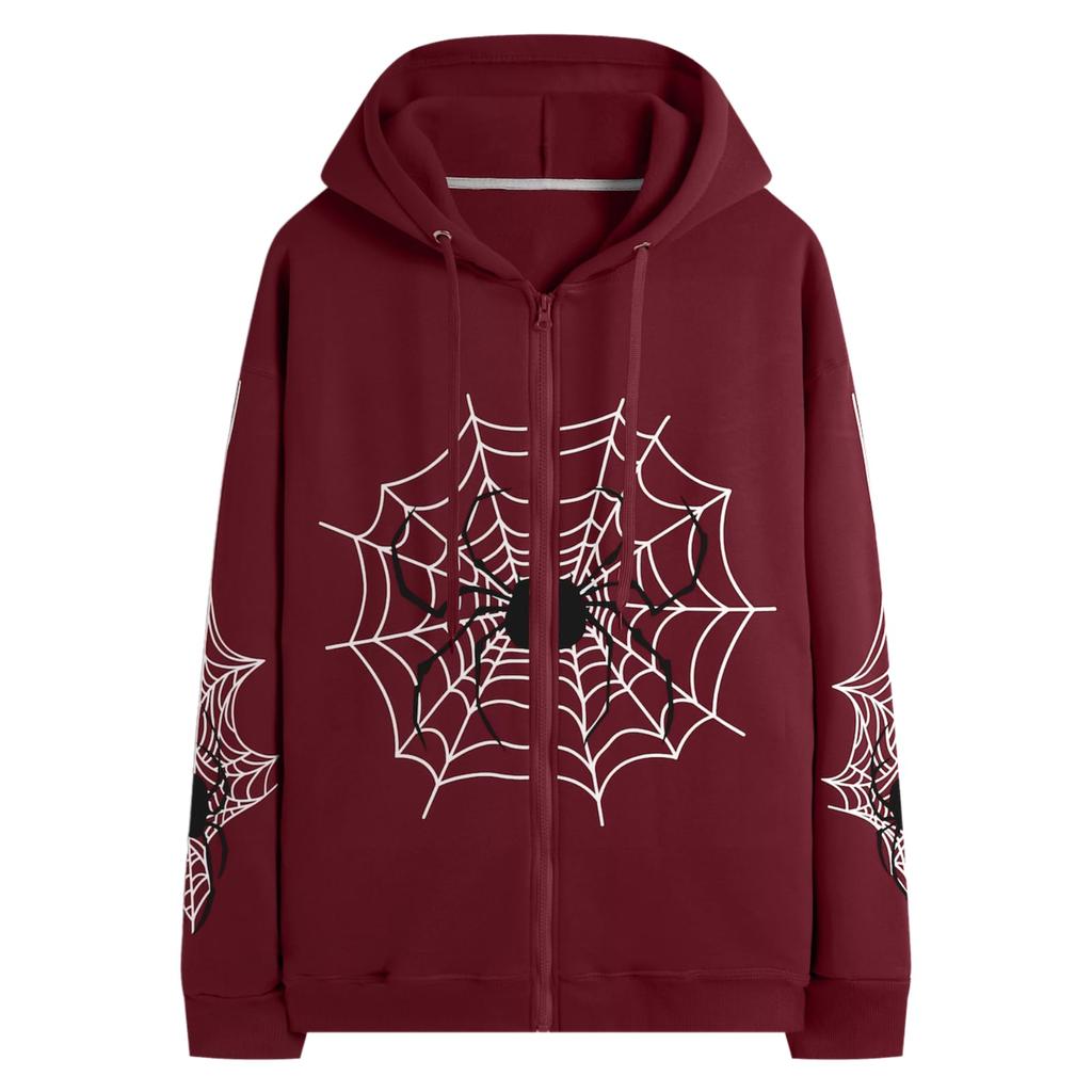 Women's Print Zip Up Hoodie with Zipper Front for Halloween and Fall