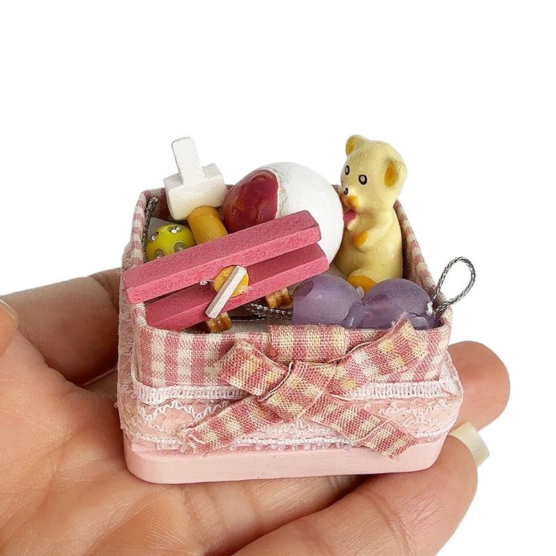 1:12 Dollhouse Miniature Toy Box Lace Wooden Box Furniture Home Model Decor Toy Doll House Accessories