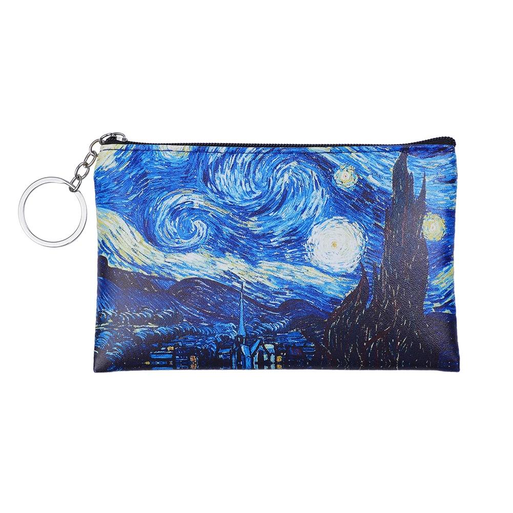 Vintage Oil Painting Canvas Cosmetic Bag Van Gogh Art Sunflower Star Moon Night Makeup Pouch Bag Women Travel Coin Purse Wallets