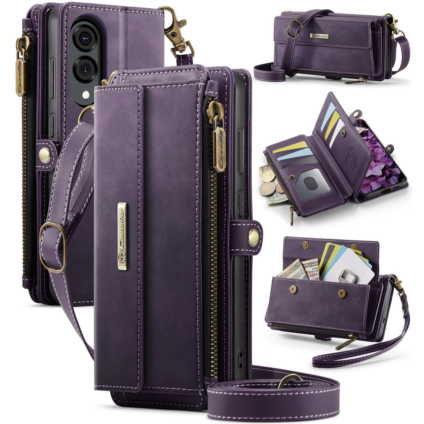 

For Samsung Galaxy S25 Edge Case CASEME C39 RFID Blocking Zipper Wallet Stand Leather Cover with Strap Purple