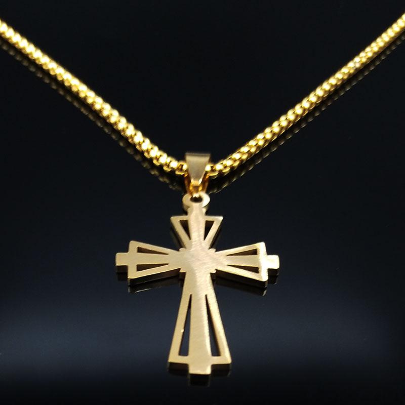 Cross Stainless Steel Necklace Men Gold Color Chain Necklaces Anniversary Birthday Gift Jewerly