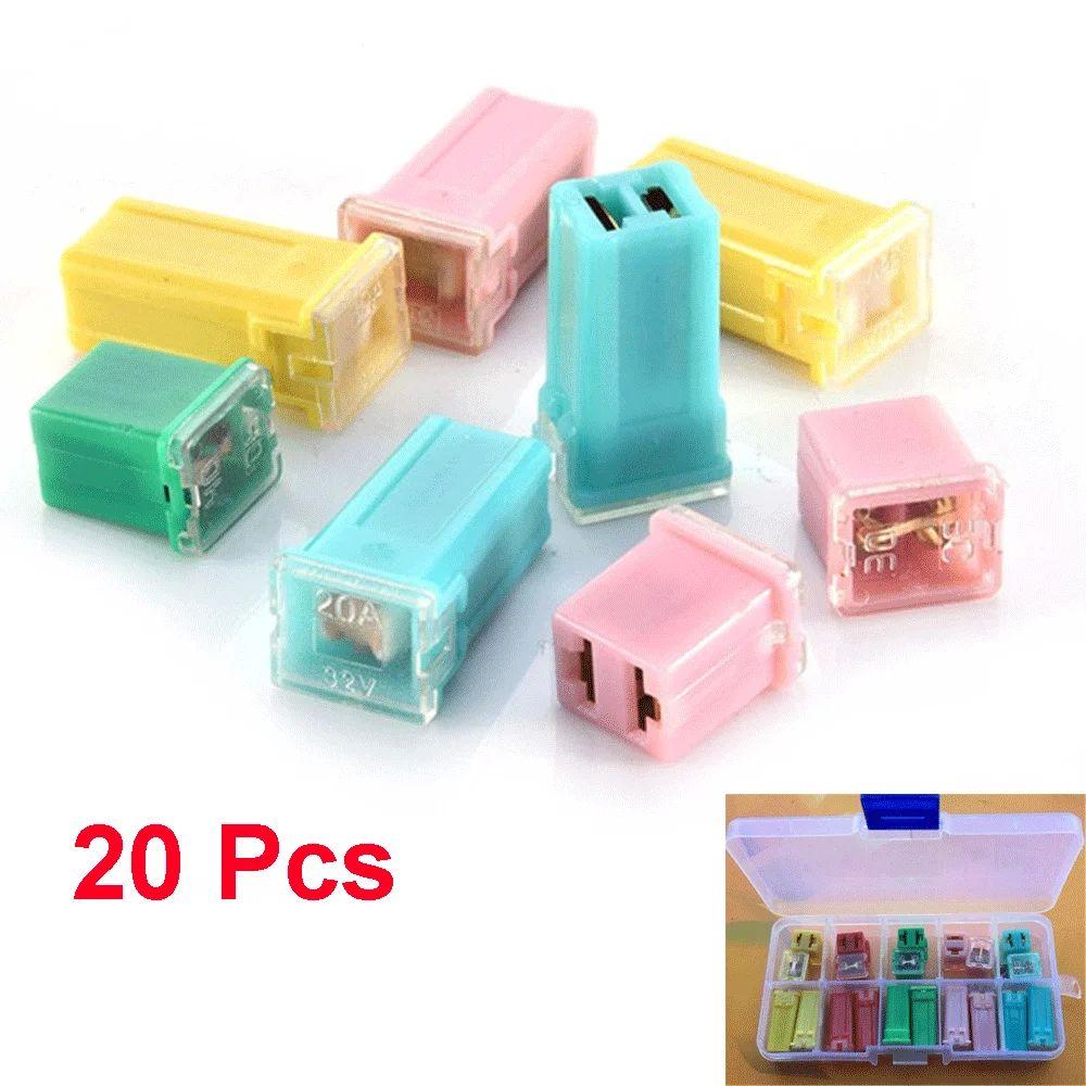 20Pcs Mini Size Car Fuse Kit Tall Low Profile Square Set Fuses 20-60A Case Box Fuse Kit Vehicle Use