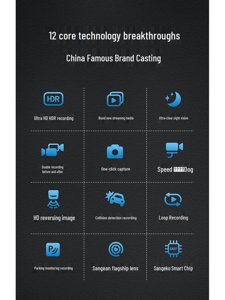 HD Night Vision Dash Cam: Dual Front and Rear Recording, Large Screen, with Parking Monitoring.