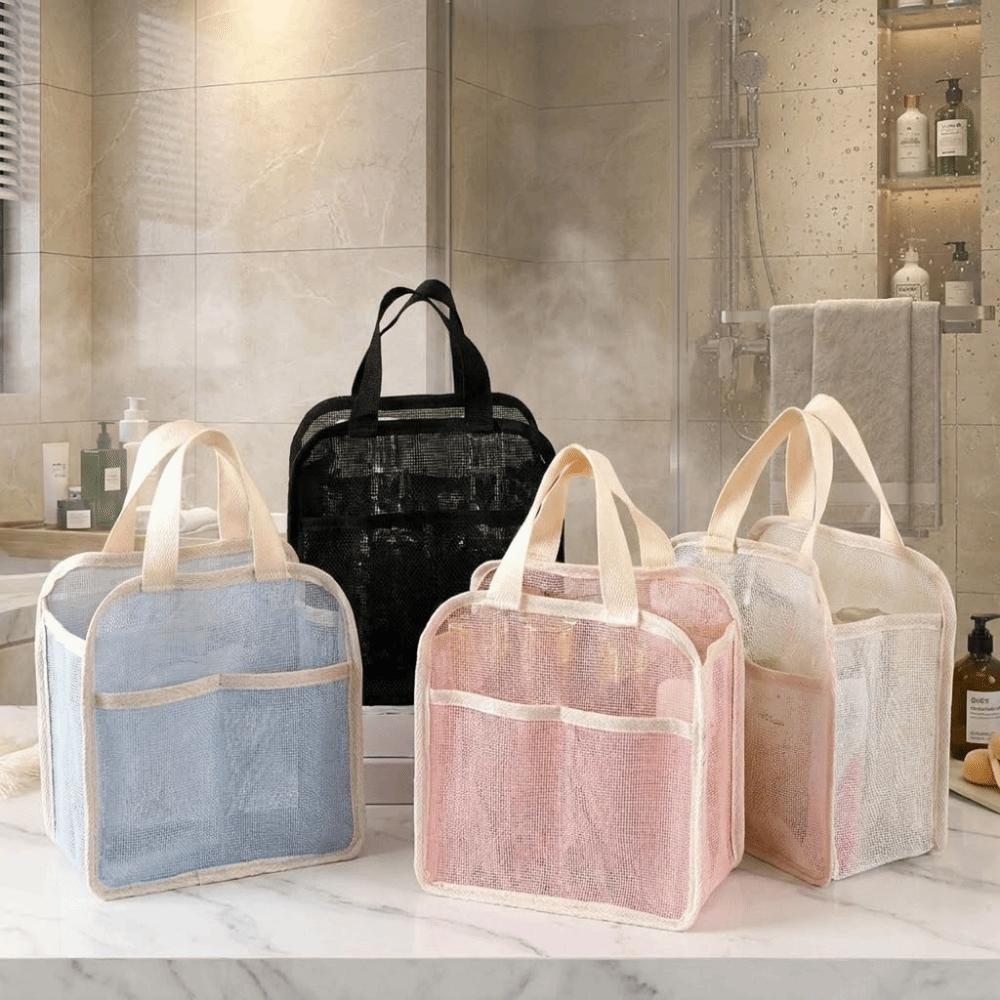 Multifunktionale PVC-Netz-Make-up-Tasche Unifarbene atmungsaktive Make-up-Tasche Leichte Kosmetik-Aufbewahrungstasche mit großem Fassungsvermögen für Damen