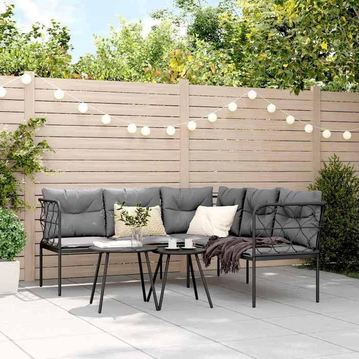 VidaXL Ensemble de canapés de jardin et coussins noir acier textilène, ensemble de meubles d'extérieur, ensemble de 3283744