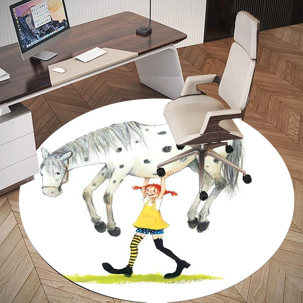1pc Pippi Horse Round Chair Mat Area Rug - Non-Slip, Floor Mat for Office, Bedroom, Home Decor Christmas Gift P0811343
