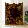 Golden Floral Pattern with Ornate Border Design Flannel Blanket for Bedroom, Living Room, Sofa, and Nap Sofas.