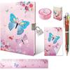 Butterfly Girls Diary with Lock, Set of Diary for Girls Incl. Kids Journal with Lock & Pen (6-Multicolor) Memo Ruler Sharpener Eraser Pink Girls