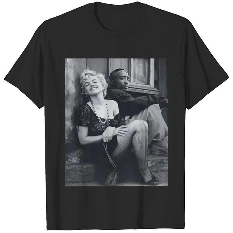 Marilyn Monroe and 2Pac Cotton Unisex Tshirt Streetwear XL