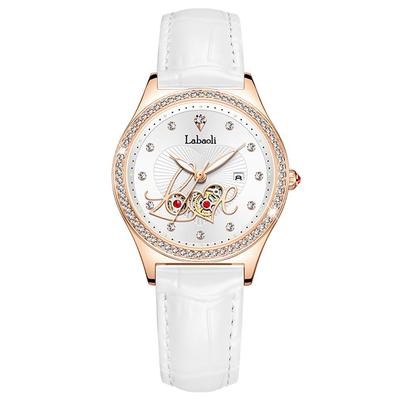 Love Watch Diamond Wristwatch with Leather White Women's Strap, Stylish, Waterproof, Simple, Business, Cute, Casual, Luxury, Gift,