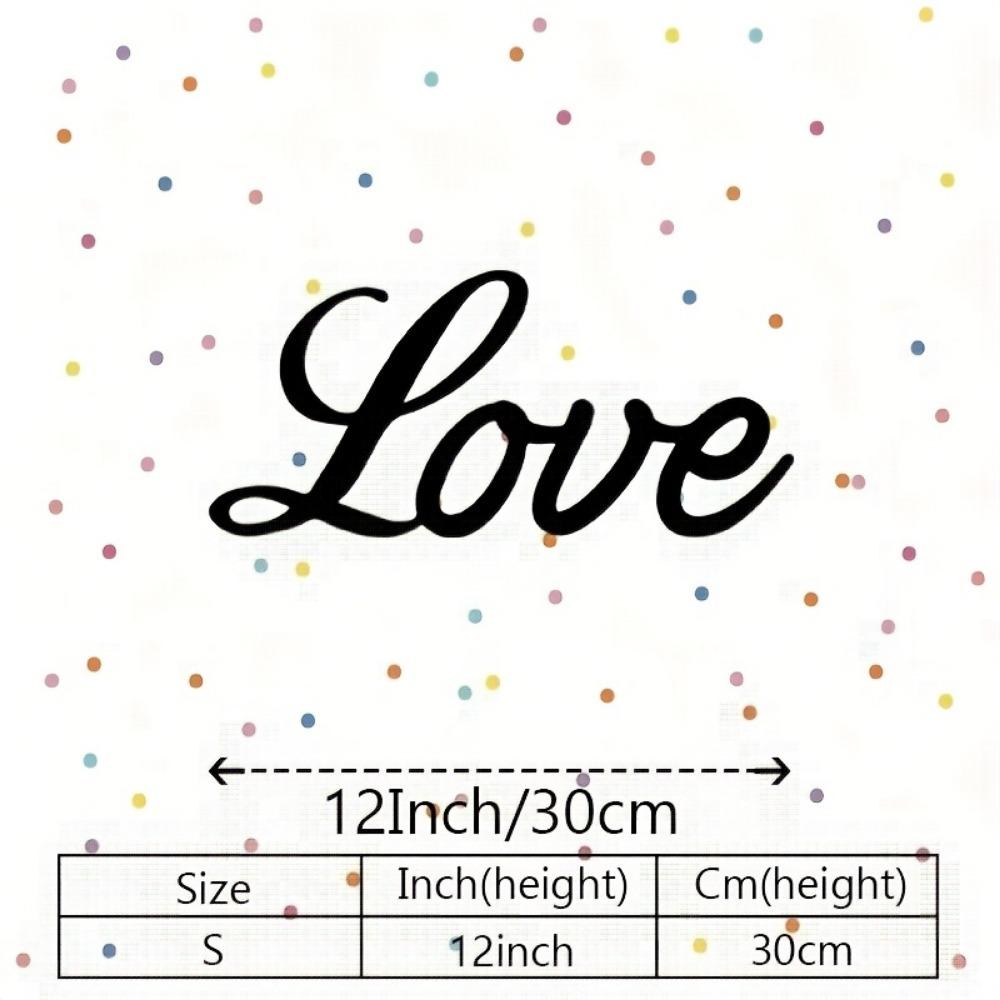 2D Large Love Script Metal Wall Art, Black White Horizontal Iron Word Sculpture, Indoor Outdoor Calligraphy Decor for Wedding Valentine Gift