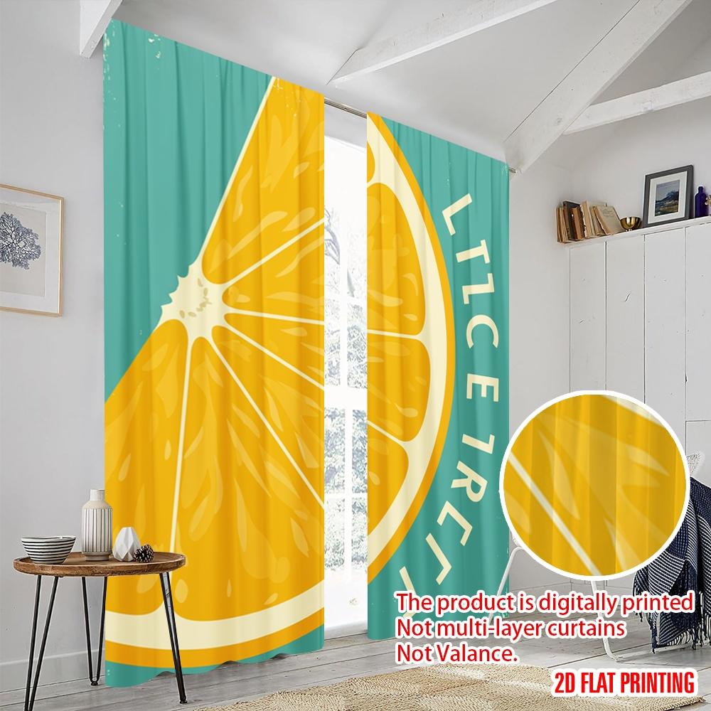 2pcs 2D Flat Printing Curtains La Dolce Vita Lemon Slice Fabric Without Electricity Seasonal Party & Holiday Decor Perfect for
