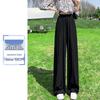 Women's Navy Blue Ice Silk Wide-Leg Pants: High-Waisted, Lightweight, Sun-Protective, Casual Trousers.