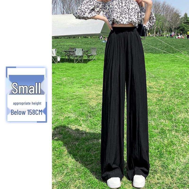Women's Navy Blue Ice Silk Wide-Leg Pants: High-Waisted, Lightweight, Sun-Protective, Casual Trousers.