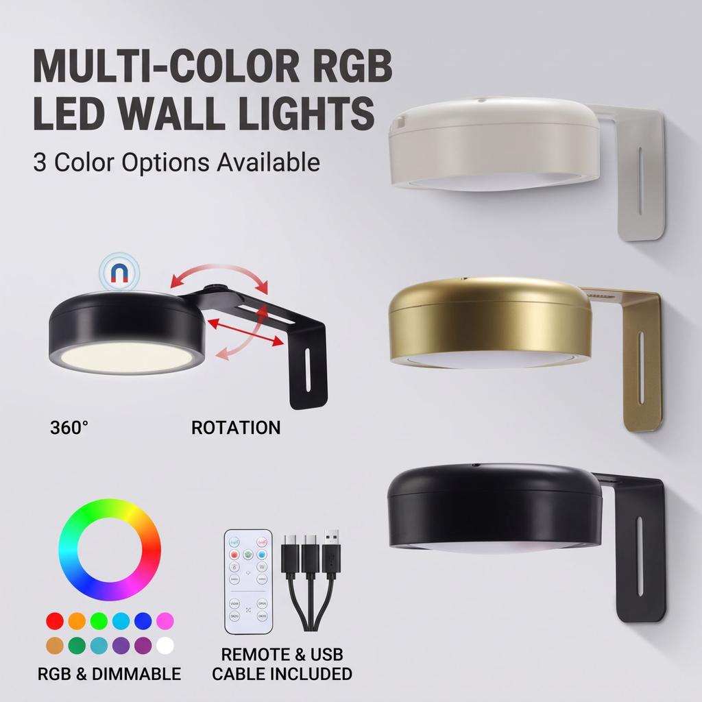 Rechargeable Wall Light with Wireless Remote, Ball Night Light, No Wiring Indoor Lamp