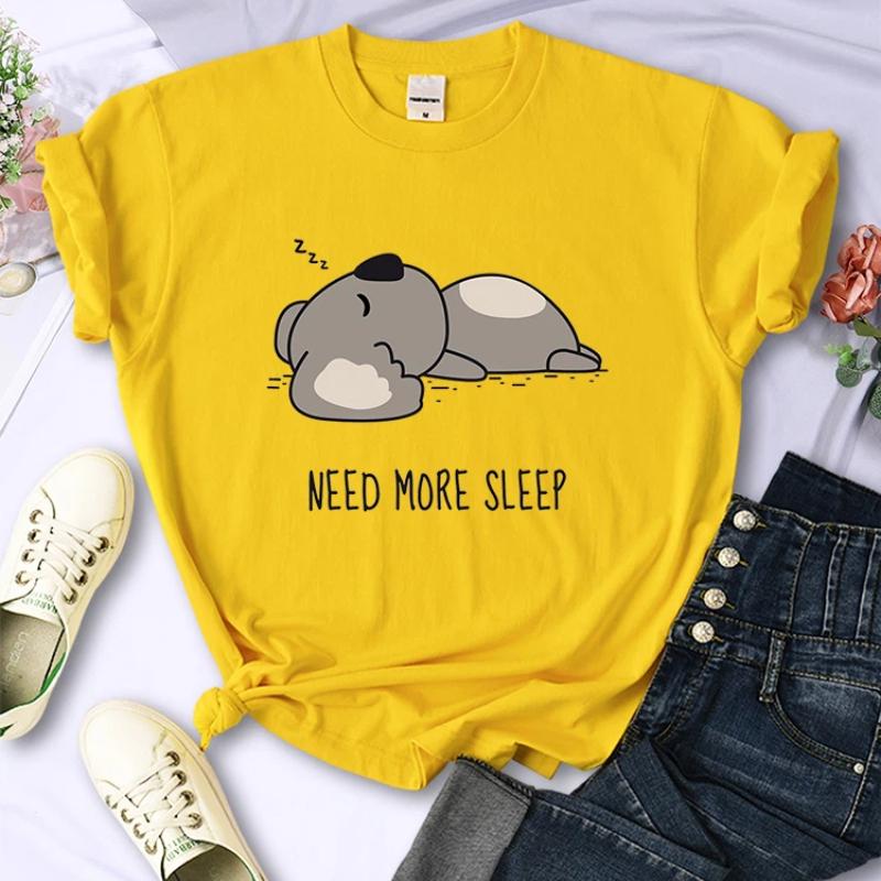 Need More Sleep Cartoons Bear Women T-Shirt Street All-math Tops Fashion Hip Hop Casual Clothing Personality Female Short Sleeve