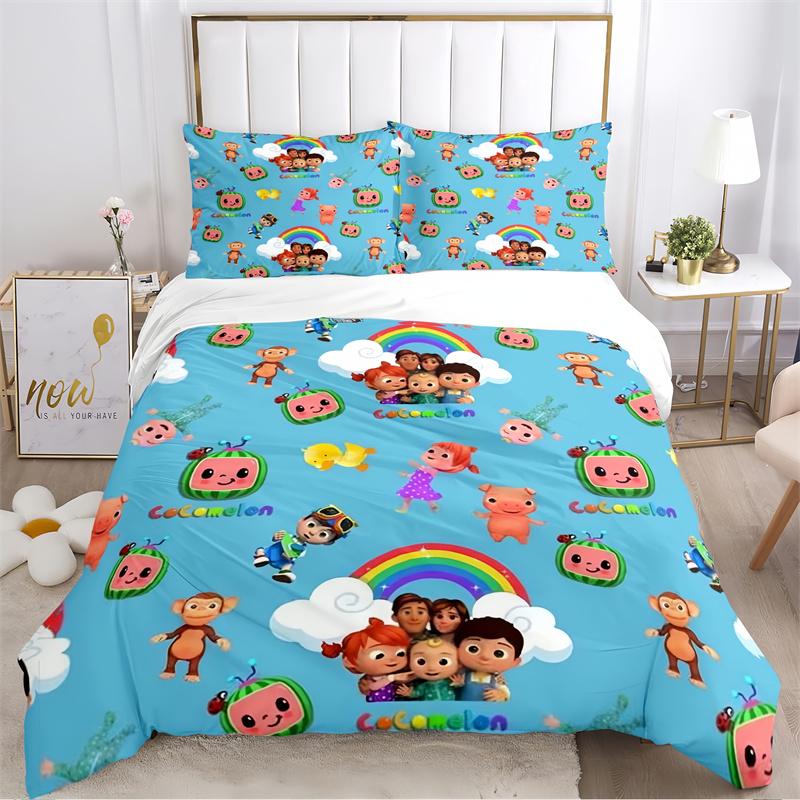 

Cartoon Kids Singing Characters Blue Print Bedding Set, Educational Nursery Rhymes Show Duvet Cover Set (No Pillow Core/Comforter 135x200cm