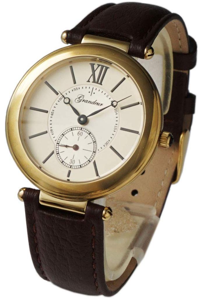GRANDEUR Classical Small Seconds Watch GSX057G1 Gold Brown [Grandeur] Men's Case/Off-white Dial/Band Color