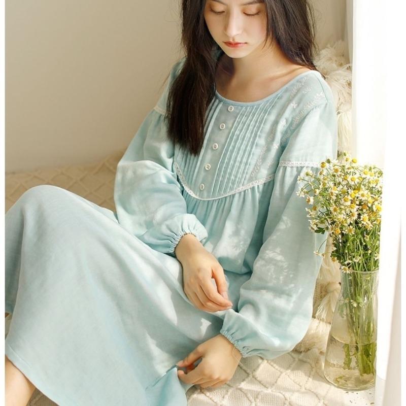 Pure Cotton Princess Style Pajamas for Women Spring and Autumn Long-sleeved Nightgown Girls New Loose Casual Pajamas