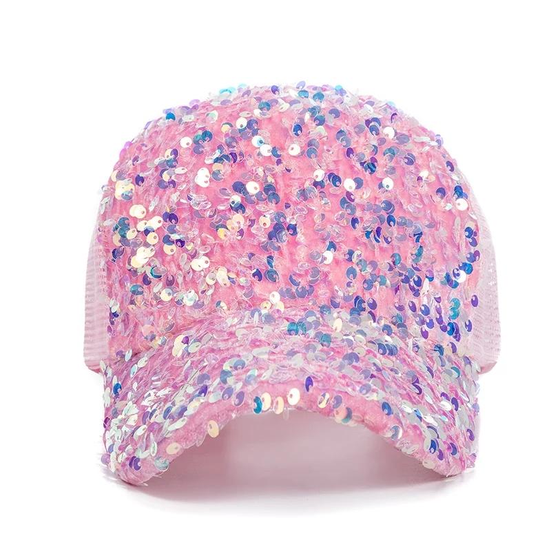 Hot Sale Fashionable Women's Sequin Baseball Cap Adjustable Outdoor Female Summer Trucker Hat Streetwear Dopamine Color Hat