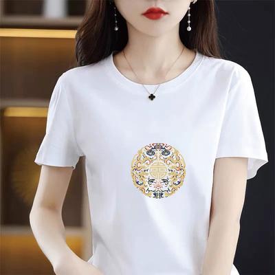 Summer T-shirt Women's Clothing 2025 New Loose Pure Cotton Chinese Style Top with a Stylish Design and Printed Short Sleeves
