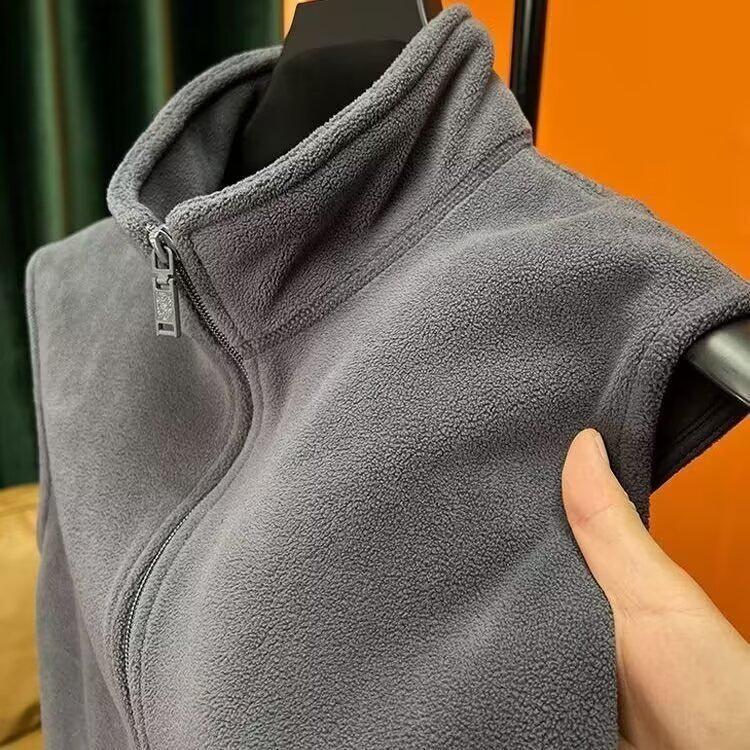 Men's Thick Berber Fleece Zipper Vest with Stand-Up Collar for Autumn/Winter
