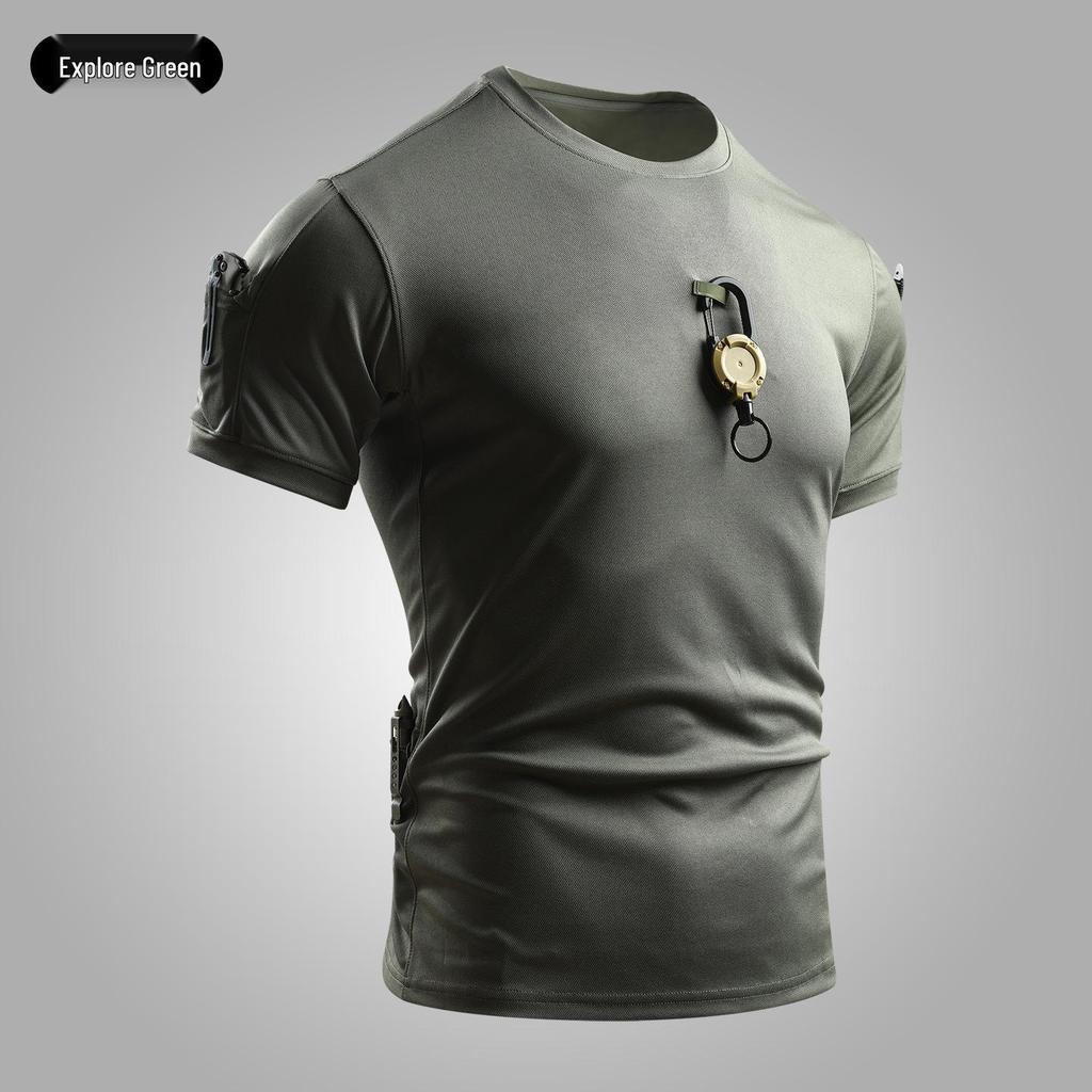 Men's Quick-Drying Tactical T-Shirt - Elastic, Breathable Ice Silk, Wear-resistant, Round Neck Short Sleeve for Summer Outdoor Sports and Fitness