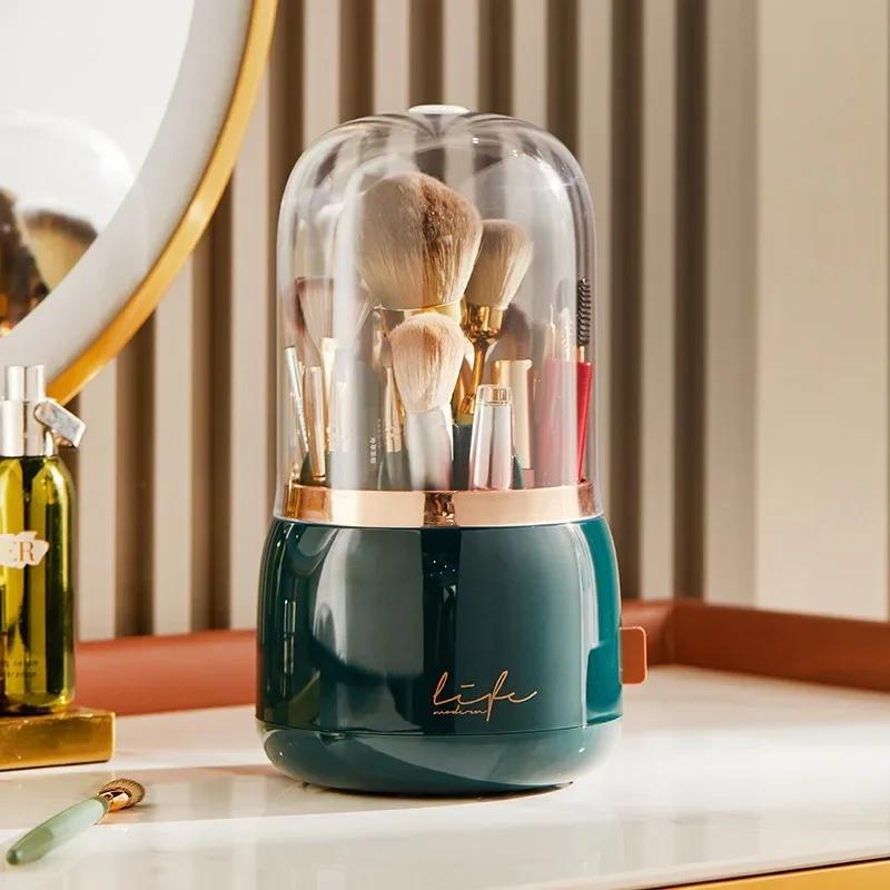 Rotating Makeup Brush & Lipstick Box, Dust-Proof Transparent Cosmetic Organizer, Luxury Vanity Storage Rack United States чёрный