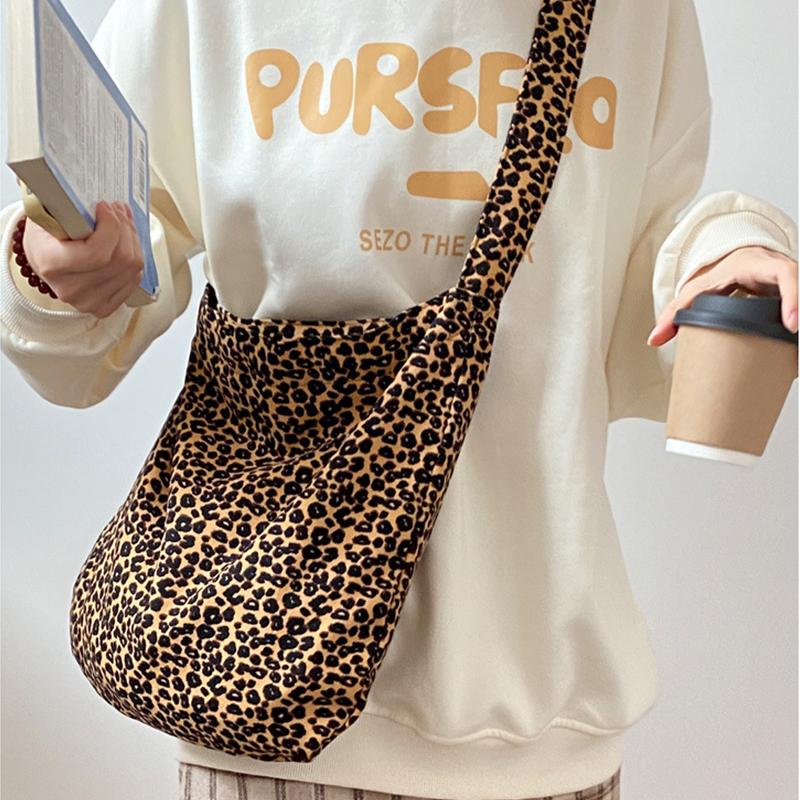 Borsa da Tela alla Moda Borsa a Mano da Donna Borsa Tote Grande Capacità Borsa Sottobraccio Vintage Fantasia Leopardo Borsa a Spalla per la Spesa