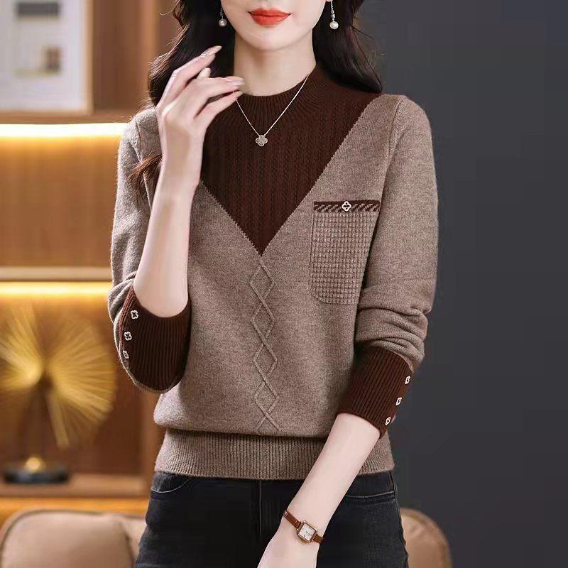 

Women s High-End Knitted Pullover Sweater - Autumn/Winter Fashion Casual Top S (45-50 kg) вина червоного кольору