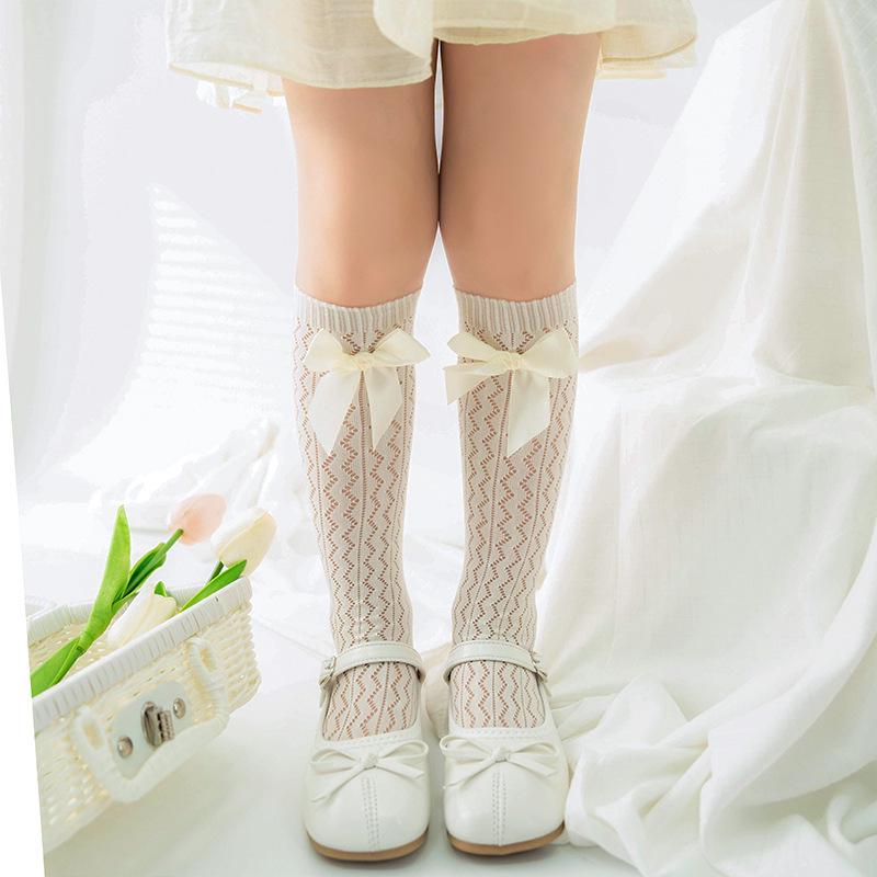 Girls' Lolita Crochet Lace Bow Mid-Calf Socks