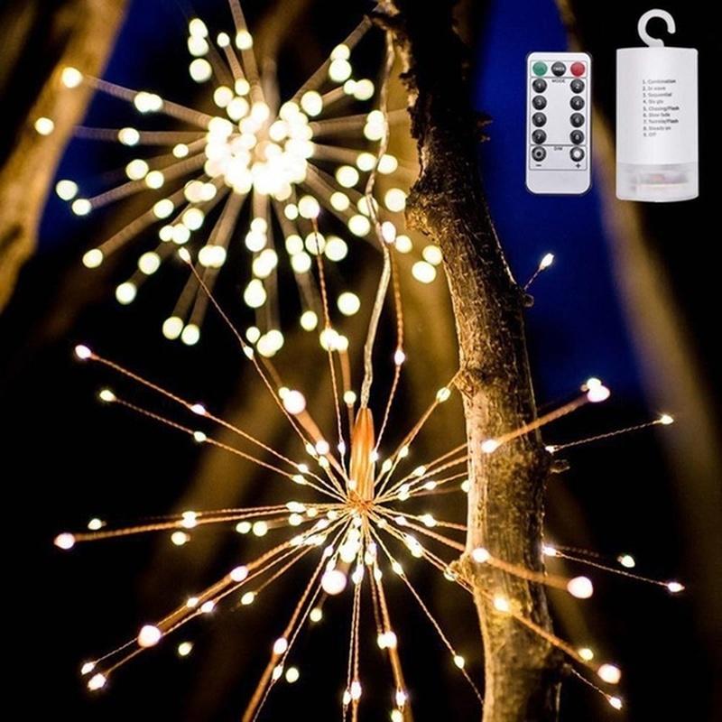 120/200 LED DIY Fireworks LED Fairy String Light  Remote Control Garland for Outdoor Christmas Decoration (not Include Battery)