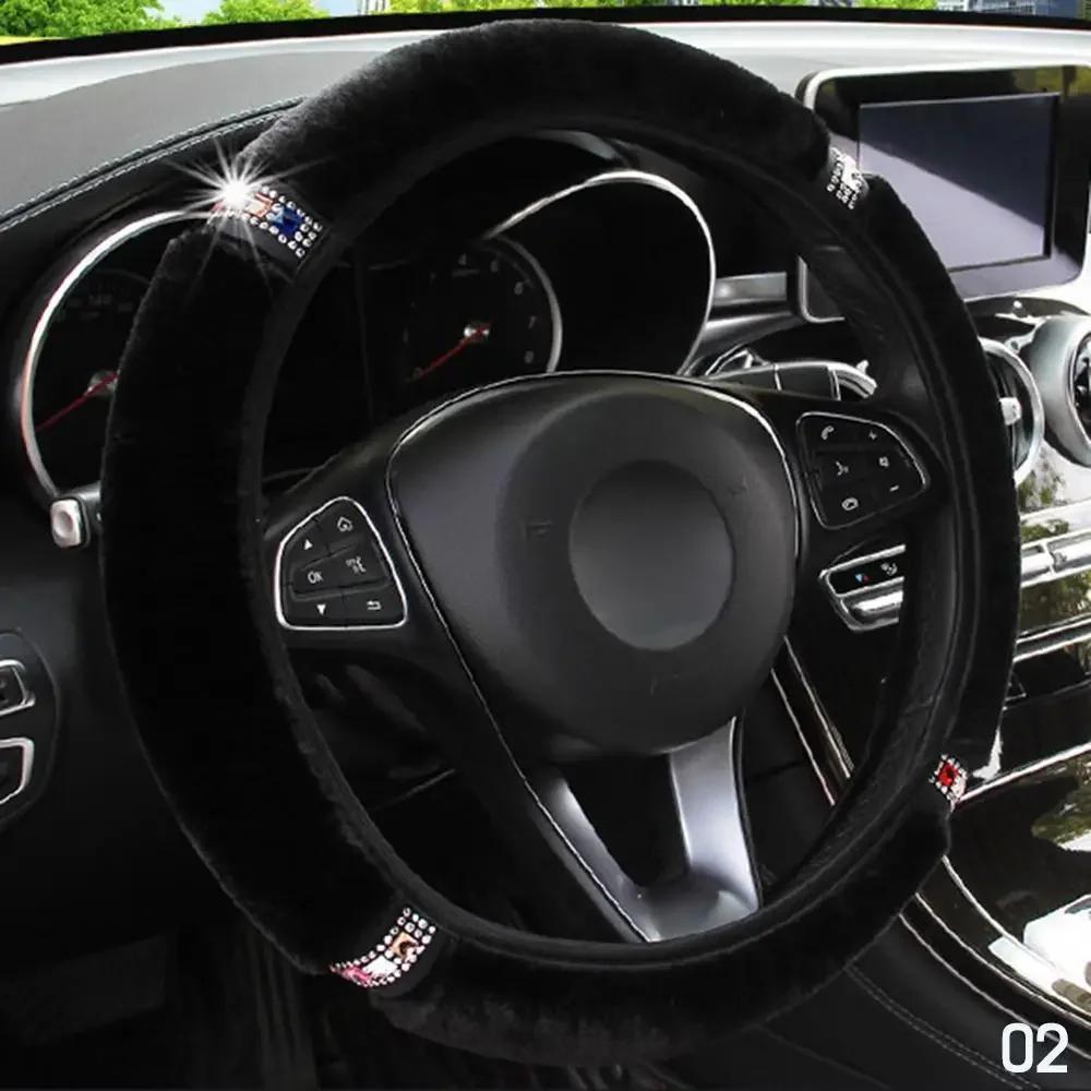 Universal 37-38 cm de diâmetro macio pelúcia strass capa de volante de carro acessórios interiores capa de direção estilo de carro